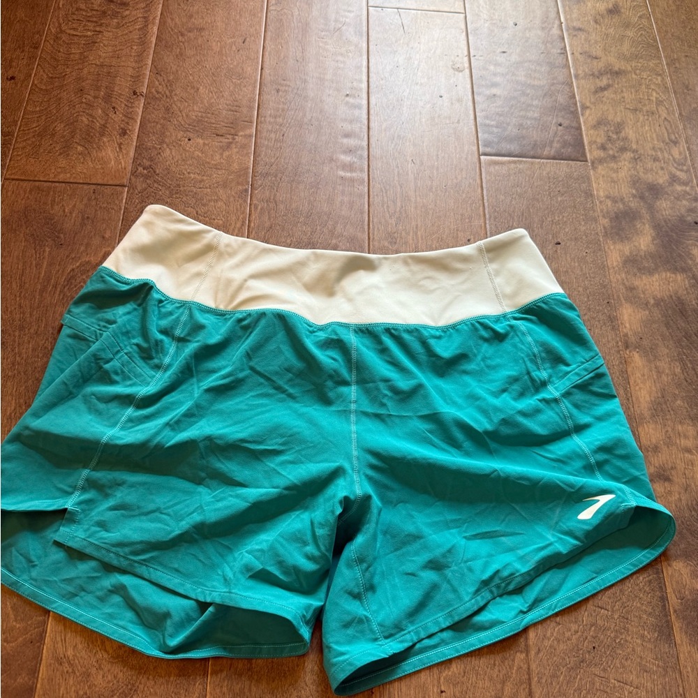 Brooks Women's Turquoise and Cream Athletic Shorts